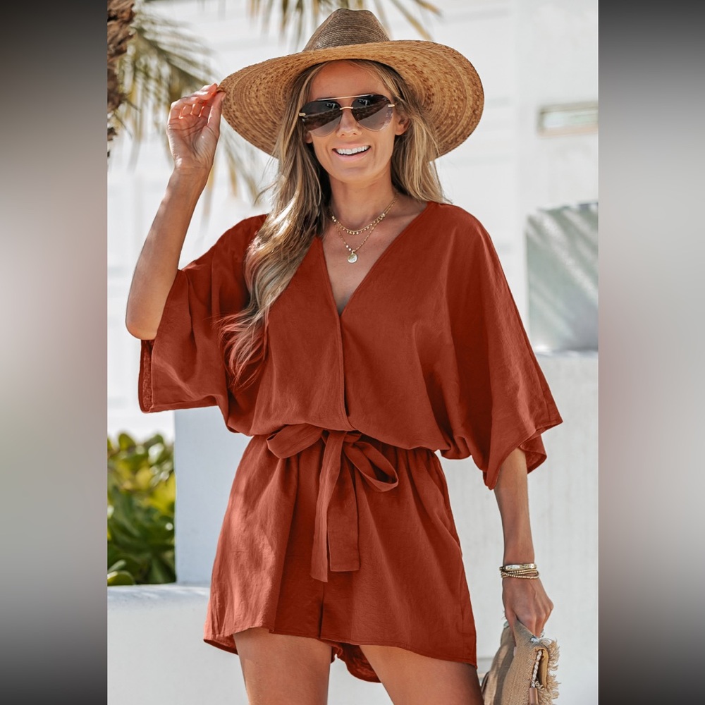 NWT Cupshe Orange Belted Dolman Sleeve Romper